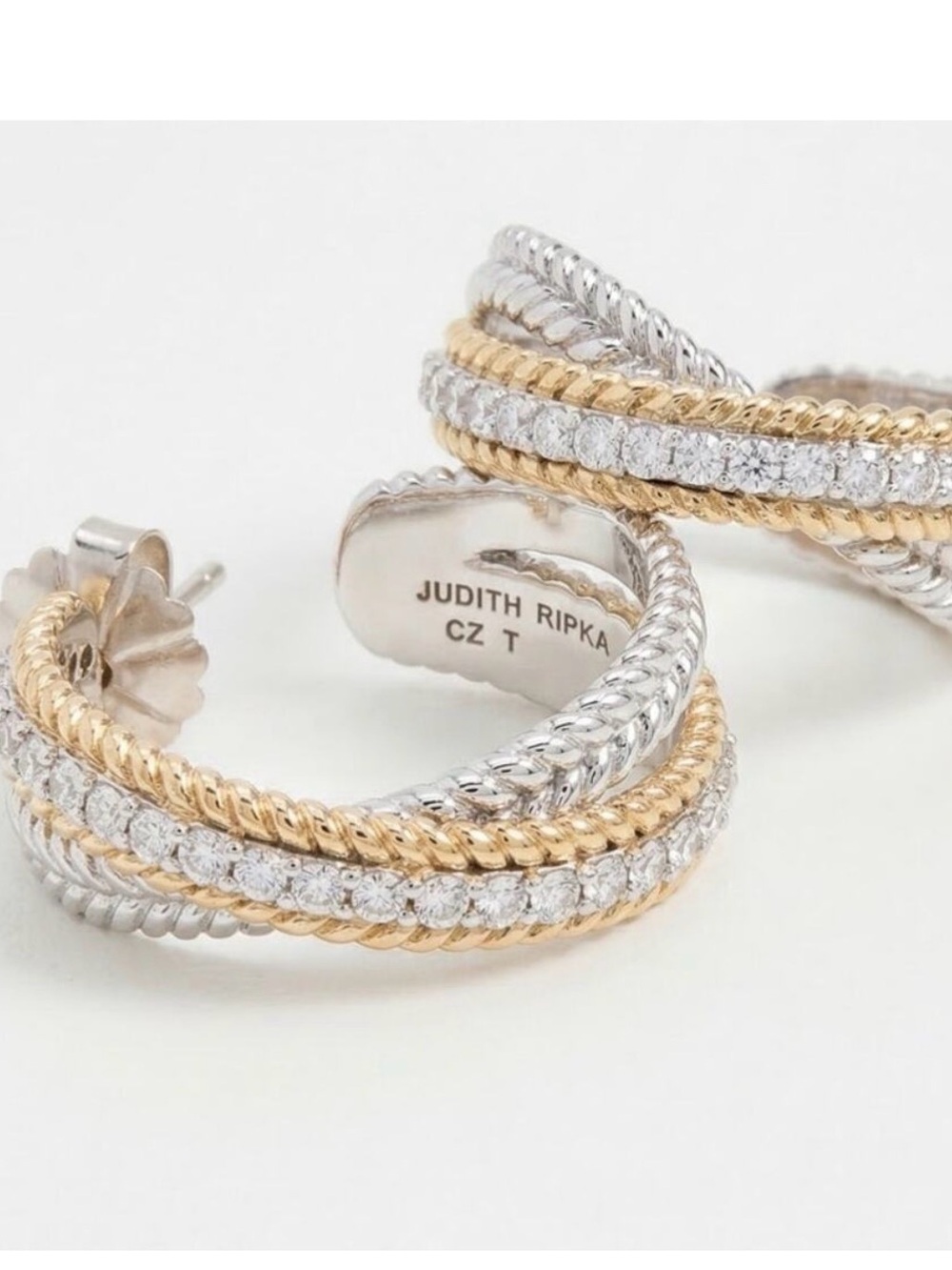 Judith Ripka sterling silver 925 criss cross hoop earrings